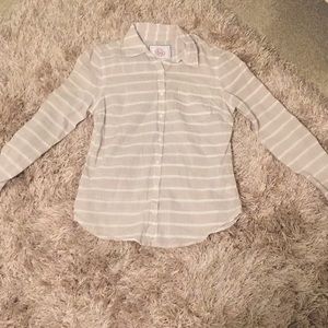 Tan/Cream and white button down shirt.